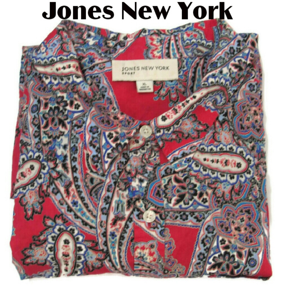Jones New York Sport Red Paisley Utility Shirt XL
